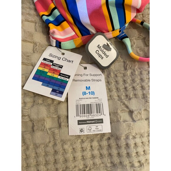 NEW Time and Tru Bikini Swimsuit Top ONLY Size Medium 8-10 Stripes Blue Pink - Picture 6 of 10